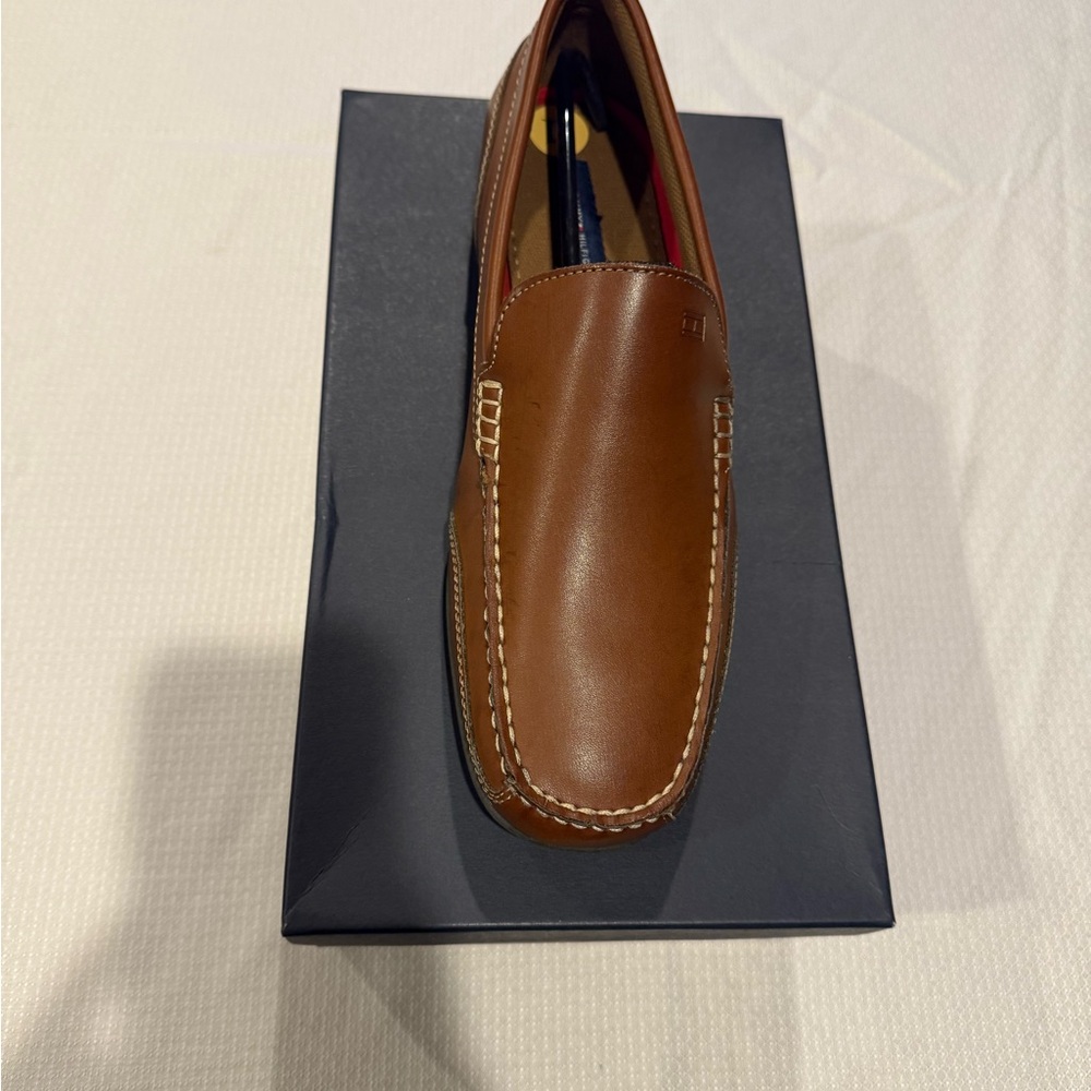 Tommy Hilfiger Tan Leather Slip-On Loafers
